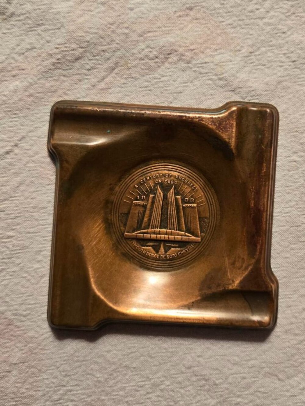 1933 Chicago World's Fair Chrysler Copper Ashtray Vintage Souvenir Art Deco